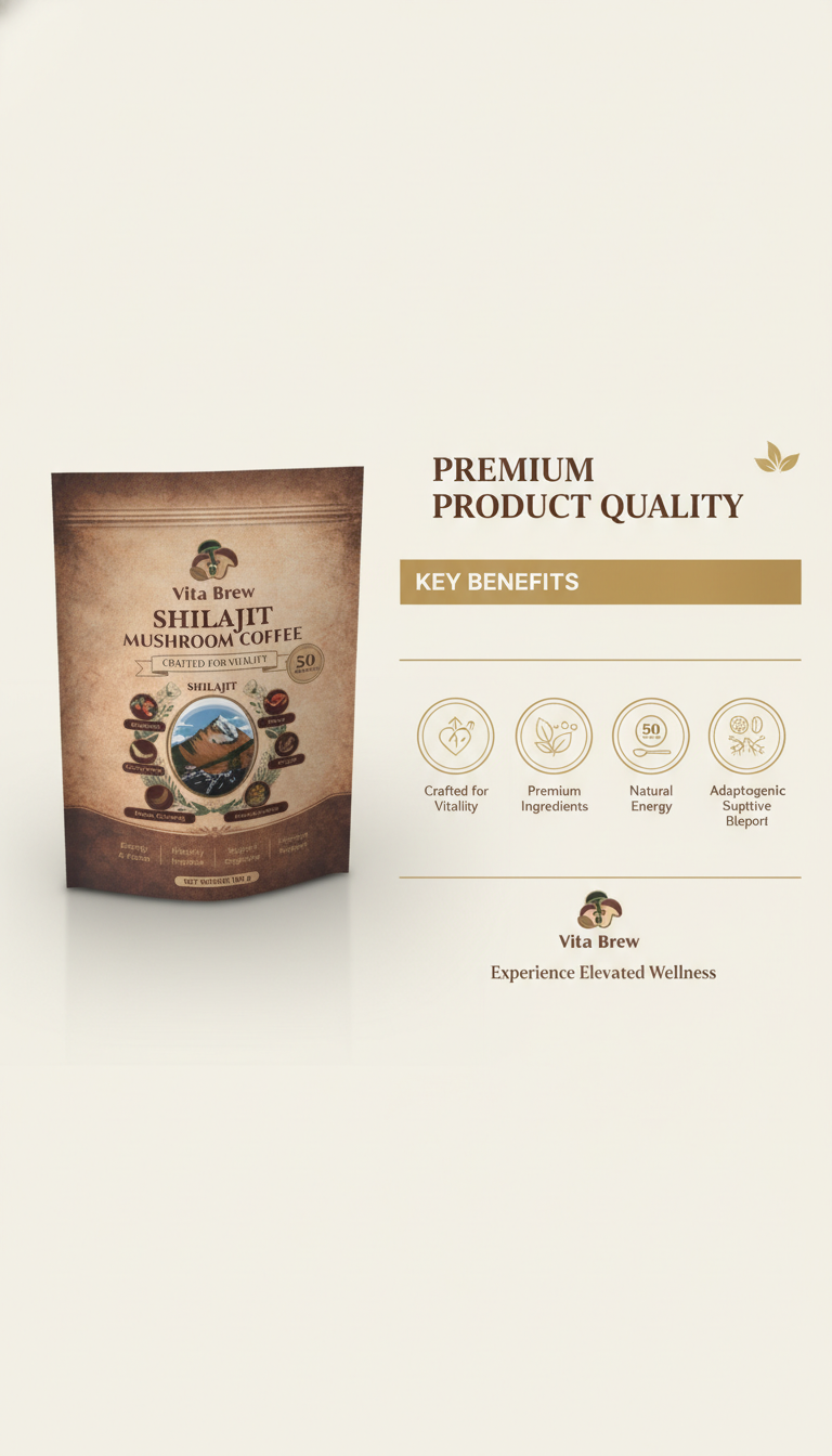 Vita Brew Shilajit Mushroom Coffee – 50 Servings | Energy, Focus, Memory & Immune Support - Image 4