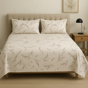 White Printed Cotton Satin Bedsheet – Premium King Size Bedding UK