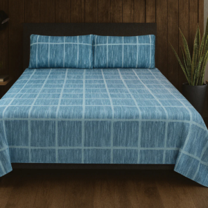 Blue Printed Cotton Satin Bedsheet – 100% Premium Quality King Size
